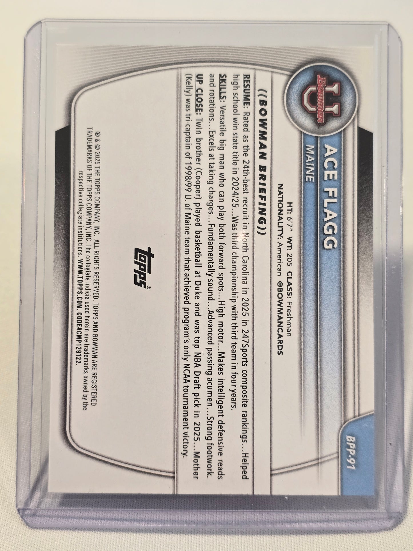 Ace Flagg- Little Brother of Cooper Flagg 1st Bowman 2025 Topps Bpp-91