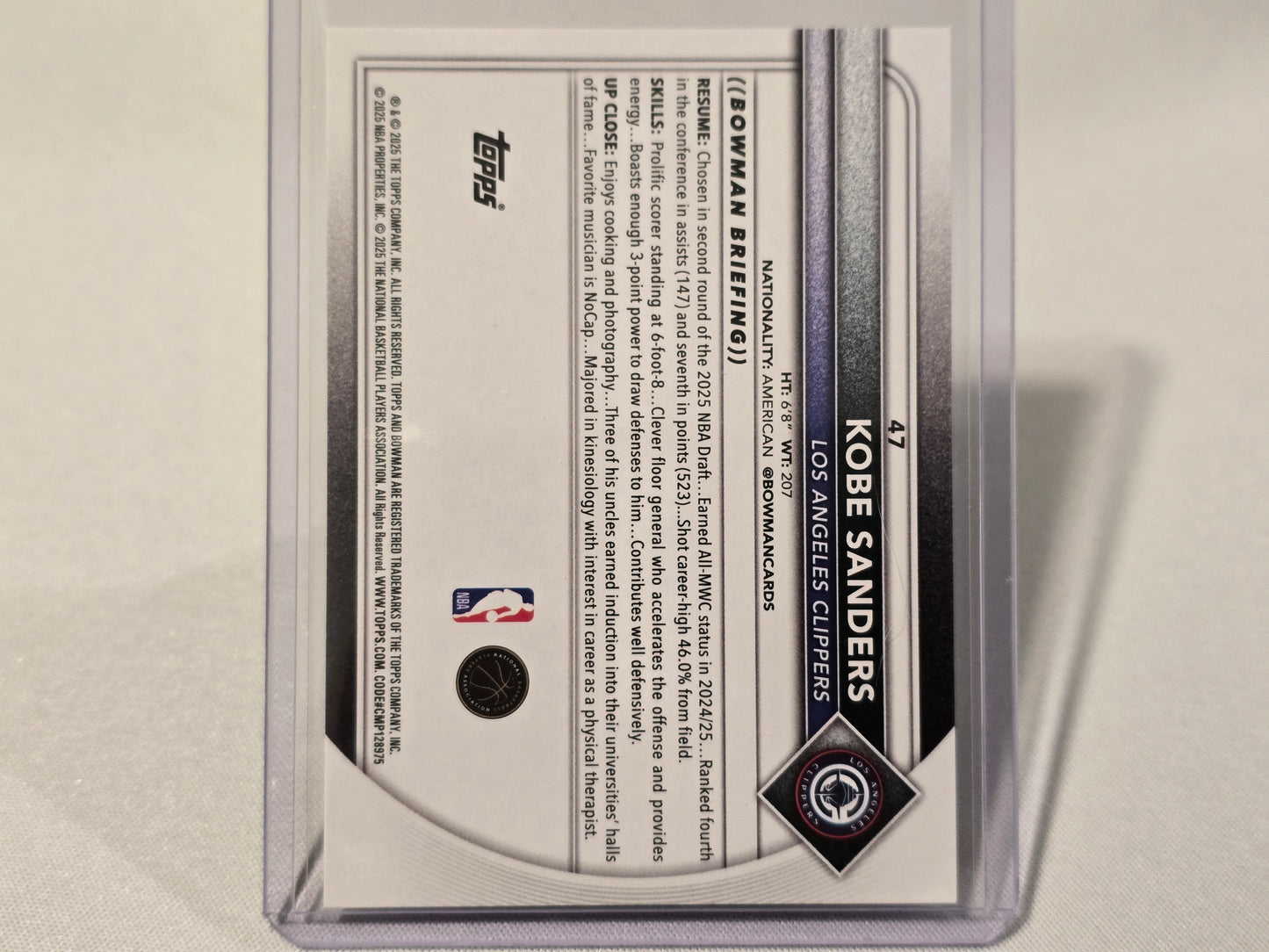 Kobe Sanders Bowman Rookie Card 47