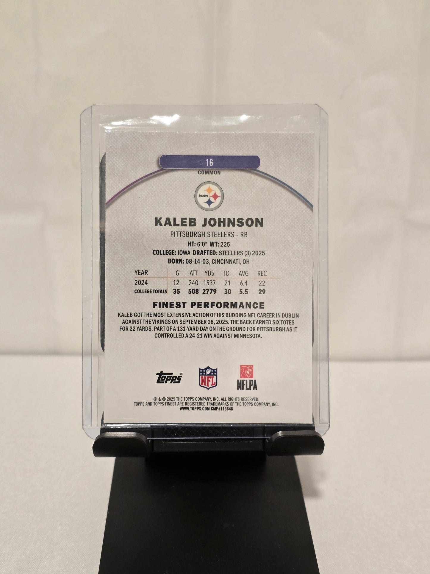 Kaleb Johnson Rookie Card Topps FInest