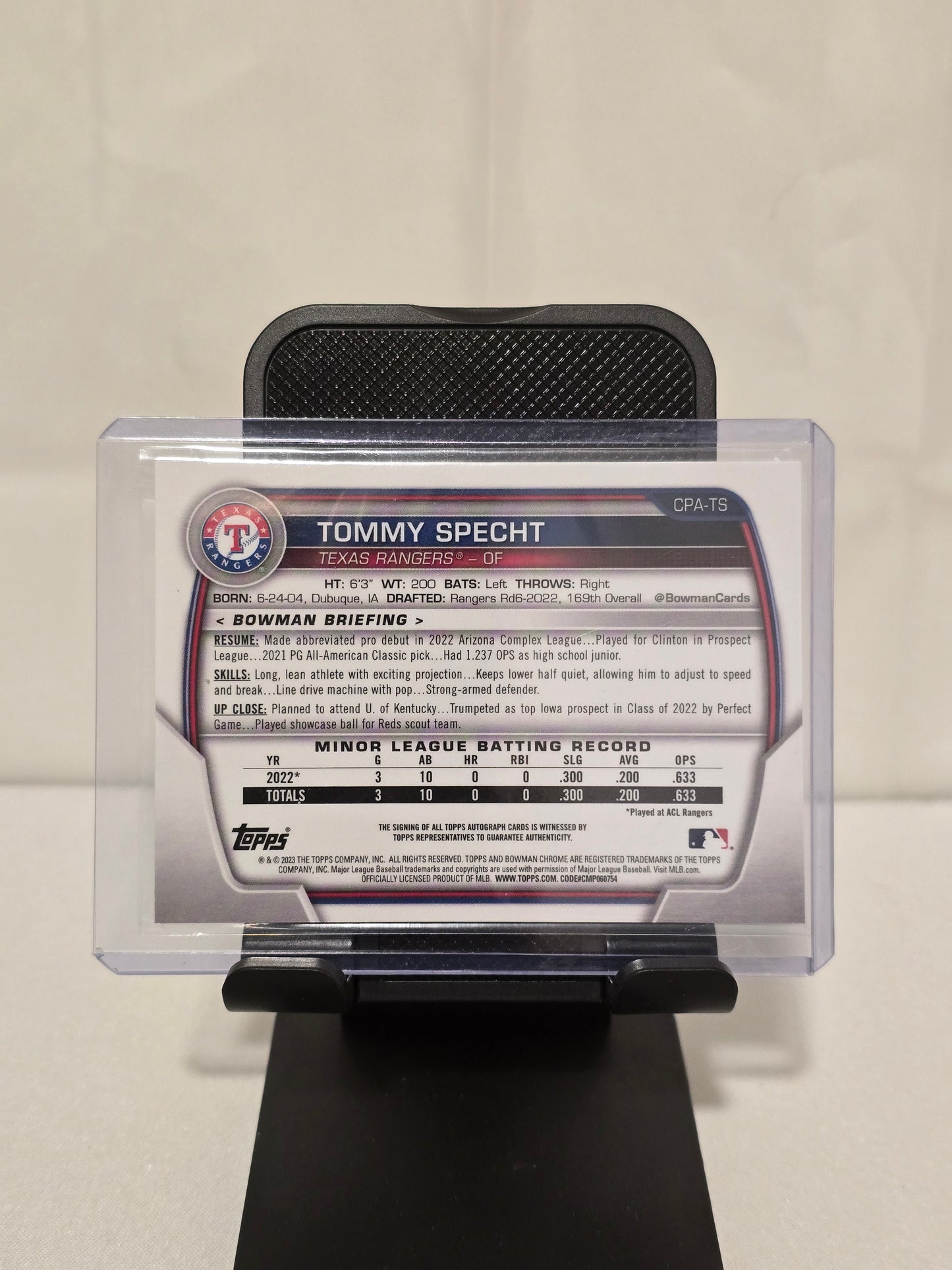 Tommy Specht 1st Bowman Auto numbered 032/299
